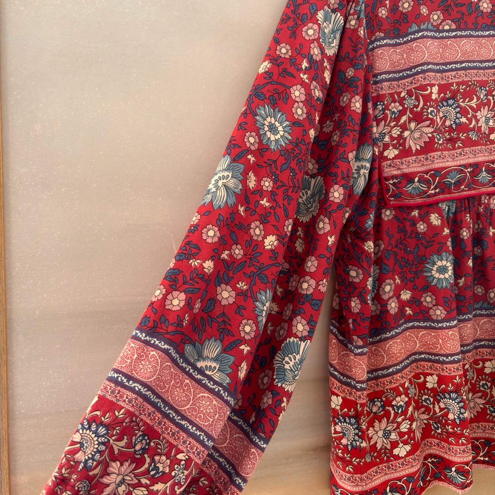 Spell the Gypsy Red and Blue Floral Folk Town Blouse- M - Picture 7 of 7